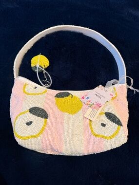 Beaded Apple Shoulder Bag - Pink & Yellow